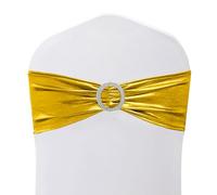 WedDecor Aqua Blue 15cm X 70cm Spandex Chaise Bandes Écharpe Nœud Élastiques avec Boucle Curseur pour Mariage Fête Housses Chaise Décoration Fêtes Fournitures (Simple) - Doré Brillant, 50