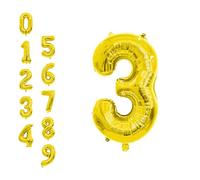 WedDecor Ballons en aluminium de 40,6 cm en forme de chiffre 3 auto-gonflants pour fêtes d'anniversaire, décorations de Nouvel An, anniversaires de mariage, fournitures de fête, doré