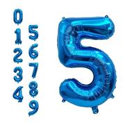 WedDecor Ballons en aluminium en forme de chiffre 5 de 81,3 cm auto-gonflants pour fêtes d'anniversaire, décorations de Nouvel An, anniversaires de mariage, fournitures de fête, bleu