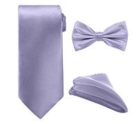 WedDecor Cravate solide pour homme, nœud papillon et mouchoir pour fête de mariage, cravates classiques décontractées et mouchoir carré de poche, cadeaux pour homme, Lilas/violet, taille unique