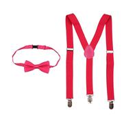 WedDecor Enfants Bretelles Noeud Cravate Jeux, Solide Couleur Avec Fort Pince, Unisexe Réglable Et Ensemble, Entièrement Élastique Tissé Nœud Papillon Ensemble pour Mariage, 25mm Large
