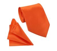 WedDecor Ensemble cravate et mouchoir de poche en satin solide pour homme - Cravate classique et mouchoir pour une tenue décontractée et formelle, réunions d'affaires, mariages, bals et fêtes, Orange,