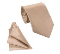 WedDecor Ensemble cravate et mouchoir de poche en satin solide pour homme - Cravate classique et mouchoir pour une tenue décontractée et formelle, réunions d'affaires, mariages, bals et fêtes, beige,