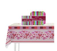 WedDecor Ensemble de vaisselle de fête de Saint-Valentin - Nappe, serviettes en papier et vaisselle jetable - Motif cœur romantique pour célébrations de la Saint-Valentin - Lot de 29 pièces