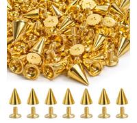 WedDecor Laiton Cônes Forme Screwback Pointes Clous Style Punk pour Décoration DIY Maroquinerie, Gothique Vêtements, Accessoires Mode, 7mm x 10mm, Doré, 50pcs
