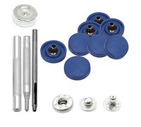 WedDecor Lot de 10 boutons-pression à ressort en S de 15 mm, durables avec outils de fixation à la main, capuchon en plastique avec boutons-pression en métal argenté pour vêtements, bleu marine