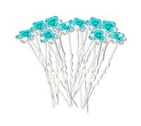 WedDecor Lot de 10 épingles à cheveux turquoise avec motif rose en cristal et strass plaqué argent pour femmes et filles, demoiselles d'honneur, bal de fin d'année