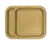 WedDecor Lot de 16 Assiettes en Carton jetables carrées Solides - 17,8 x 17,8 cm - Parfaites pour Les barbecues, Les Anniversaires, Les fêtes prénatales, Les Mariages et Les événements de Noël, Or