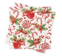 WedDecor Lot de 20 serviettes de Noël de 33 cm - Serviettes en papier jetables rouges avec cannes de Noël imprimées, étoiles et houx pour les fêtes de vacances, le Nouvel An, le dîner, le mariage, la