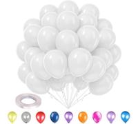 WedDecor Lot de 25 ballons de fête avec ruban de ballons blancs de 5 mm x 10 m pour décoration de mariage, anniversaire de mariage, fête prénatale, anniversaire de mariage