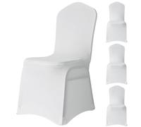 WedDecor Lot de 4 housses de chaise blanches en polyester élasthanne, extensibles, amovibles et lavables, pour décoration de fête, banquet, anniversaire, conférences, événements, blanc