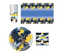 WedDecor Lot de 49 assiettes en carton Batman, nappes, serviettes, gobelets, fournitures de fête jetables pour fête d'enfants, pique-niques, anniversaires, fêtes prénatales