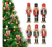 WedDecor Lot de 6 petits soldats casse-noisettes - Figurines classiques en bois de 13 cm avec boucles de suspension pour décoration d'arbre de Noël, guirlandes de vacances et décorations d'intérieur