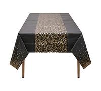 WedDecor Nappe rectangulaire jetable en plastique noir avec motif à pois dorés pour fêtes, événements et célébrations, utilisation en intérieur et en extérieur, taille 137 x 274 cm