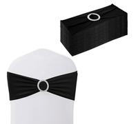 WedDecor Noir 15cm x 70cm Spandex Chaise Bandes Sash Bow Tie Bandes élastiques avec Curseur Boucle pour la Chaise de soirée de Mariage Covers Décoration Evénements Fournitures (Pack de 10)