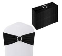WedDecor Noir 15cm x 70cm Spandex Chaise Bandes Sash Bow Tie Bandes élastiques avec Curseur Boucle pour la Chaise de soirée de Mariage Covers Décoration Evénements Fournitures (Pack de 50)