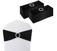 WedDecor Noir 15cm x 70cm Spandex Chaise Bandes Sash Bow Tie Bandes élastiques avec Curseur Boucle pour la Chaise de soirée de Mariage Covers Décoration Evénements Fournitures (Pack de 25)