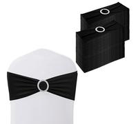 WedDecor Noir 15cm x 70cm Spandex Chaise Bandes Sash Bow Tie Bandes élastiques avec Curseur Boucle pour la Chaise de soirée de Mariage Covers Décoration Evénements Fournitures (Paquet de 100)