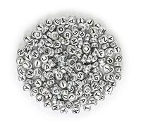 WedDecor Noir Acrylique Lettre Perles avec Blanc Alphabet A à Z Cube pour Porte-Clés, Bracelets, DIY Loisirs Créatifs, Enfants Jouets Éducatifs, Boite Ensemble - Argenté Rond avec Noir Lettre