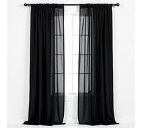 WedDecor Paire de rideaux semi-transparents en mousseline de soie tissée avec fentes sur le dessus pour fenêtres, salon, chambre à coucher, 142,2 cm - Noir