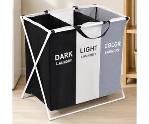 WedDecor Panier à linge de 116 litres à 3 compartiments, bac de rangement pliable et imperméable, panier à linge pliable et portable pour ranger les vêtements sales, les serviettes, les couvertures et
