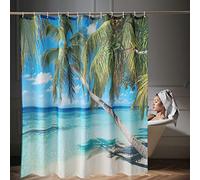 WedDecor Rideau de douche de salle de bain imperméable anti-moisissure résistant à la moisissure 100 % polyester avec 12 crochets de rideau, 180 cm x 200 cm, imprimé palmier tropical