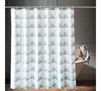 WedDecor Rideau de douche de salle de bain imperméable, anti-moisissure, très résistant, 100 % polyester, avec 12 crochets, 180 cm x 180 cm, géométrique blanc et vert clair