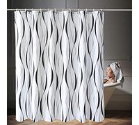 WedDecor Rideau de douche imperméable et résistant à la moisissure 100 % polyester avec 12 crochets - 180 x 180 cm - Noir, gris et blanc