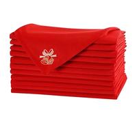 WedDecor Serviettes de cuisine en tissu 50 x 50 cm Rouges avec Impression de Cloche de Noël en Polyester pour Noël, Serviettes de table lavables et réutilisables pour dîner à l’hôtel, fête, Lot de 4