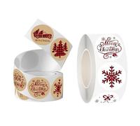 WeddHuis 2 rouleaux (1 Rouleau avec 500 Feuilles) adhésifs Merry Christmas, Gommettes, Forme Arbre de Noël, Bonhomme de Neige, 8 Styles, Emballage Décoration pour Fête Carte Enveloppe