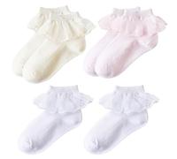 WeddHuis 3 Pares de Chaussettes Elastiques pour Filles en Dentelle à volants de Cheville d'Entraînement de Ballet Bowknot de Princesse pour bébés pour 1 à 9 Ans