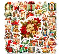 WeddHuis 50 pièces Autocollants Noël Vintage, Vinyle Imperméable, Sticker Rétro Gommette Décoration pour Scrapbooking Noël, Artisanat, Stickers Vintage et Gommettes Noël