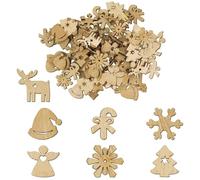 WeddHuis 50 Pièces Embellissements de Flocons, Streu-Deko en Bois, Convient pour les Fêtes de Noël, la Décoration de Meubles, Deco pour Buche de Noel, Sapin en Bois à Décorer (9 motifs différents)