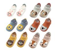 WeddHuis 6 Paires Chaussettes Antidérapantes en Coton Bébé Enfant Motif Animaux