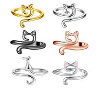 WeddHuis 6 Pièces Anneaux de Crochet Réglables pour Doigts, Anneaux de Tricotage pour Doigts, Anneau de Crochet Chat, Accessoires de Crochet, Anneaux de Doigts pour Quilting et Artisanat (Multicolore)