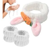 WeddHuis bandeau de cheveux maquillage peluche Noël bois de cerf bandeau de maquillage avec poignet shampooing décapant bain SPA cadeau d'anniversaire pour les femmes (blanc)