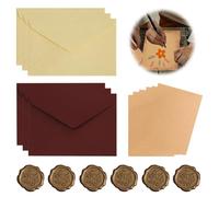 WeddHuis Ensemble de Papeterie, 18 pièces, Papier à Lettre Ancienne, 6 Enveloppes de Papier, 6 Kraft, 6 Autocollants de Sceau en Cire, pour Invitations - avec Enveloppe, Papier de Correspondance