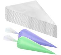 WeddHuis Lot de 100 Poches à Douille Jetables Anti-éclatement avec Design Antidérapant pour Douilles de Glaçage, Cupcakes, Biscuits, Pâtisserie, et Outils (31×20 cm, 4 Pièces Attaches Silicone)