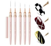 WeddHuis Pinceaux fins pour Nail Art, Lignes fines, et Gel, Professionnel, 5 Pièces, Ultra Fin, pour Gel, Acrylique, UV Construction, Set, Ongles, Liner Ongle, French (6/9/12/15/18 mm) (Rose)