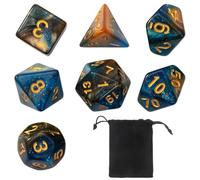 WeddHuis Set di dadi poliedrici DND da 7 pezzi per Dungeon and Dragons MTG RPG D&D (D20, D12, D10, D%, D8, D6, D4) (Blu + Oro)