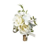 Wedding Boutonniere - White Silk Flower Corsage For Groom Groomsmen, Realistic Formal Suit Accessory | Lightweight 7x12cm Elegant Lapel Decoration For Ceremony Reception Prom Graduation Bridal Shower
