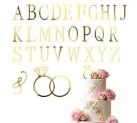 Wedding Cake Topper Bague, Diamant Cake Topper avec 26 Lettres Personnalisable Initiales de Mariée et Marié, A-Z Lettre Gâteau Topper pour Fiançailles Saint Valentin Anniversaire (Doré)