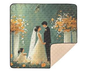 Wedding Garden Happy Bride Groom Grand tapis de jeu élégant pour intérieur et extérieur 1 pièce pour bébés, enfants, tout-petits, nourrissons, 127 x 127 cm