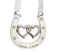 Wedding Good Luck Fer à cheval double cœur avec strass Plaqué argent/émail 9 cm, 9cm, Émail