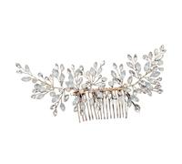 Wedding Hair Comb Leaf Flower Bridal Headpiece Gold Pearl Rhinestone Head Jewelry Accessories(Black)