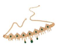 Wedding Head Piece Gold Color Hair Accessories for Women Wedding Rhinestone Hair Accessories for Bride Necklace pour les occasions spéciales et les festivals(GREEN)