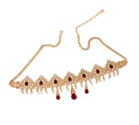 Wedding Head Piece Gold Color Hair Accessories for Women Wedding Rhinestone Hair Accessories for Bride Necklace pour les occasions spéciales et les festivals(RED)
