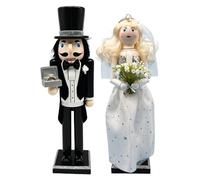 Wedding Nutcracker Figurine - Wooden Couple Decor Statue, Painted Romantic Bride and Groom Nutcracker Ornament for Living Room, Desk, Bookshelf, Fireplace and Wedding Season Home Decoration Display