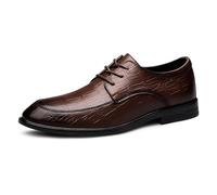 Wedding Oxford Shoes for Men French Leather Lace-up Pointed Toe Block Heel Anti-Slip Rubber Sole Slip Resistant Business Office Party(Brown,40 EU)