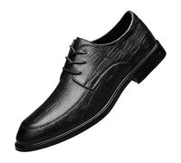 Wedding Oxford Shoes for Men French Leather Lace-up Pointed Toe Block Heel Anti-Slip Rubber Sole Slip Resistant Business Office Party(Black,43 EU)